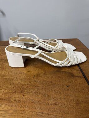 Reformation Women's 11 White Leather‎ Eleonora Slingback Block Heel Sandals